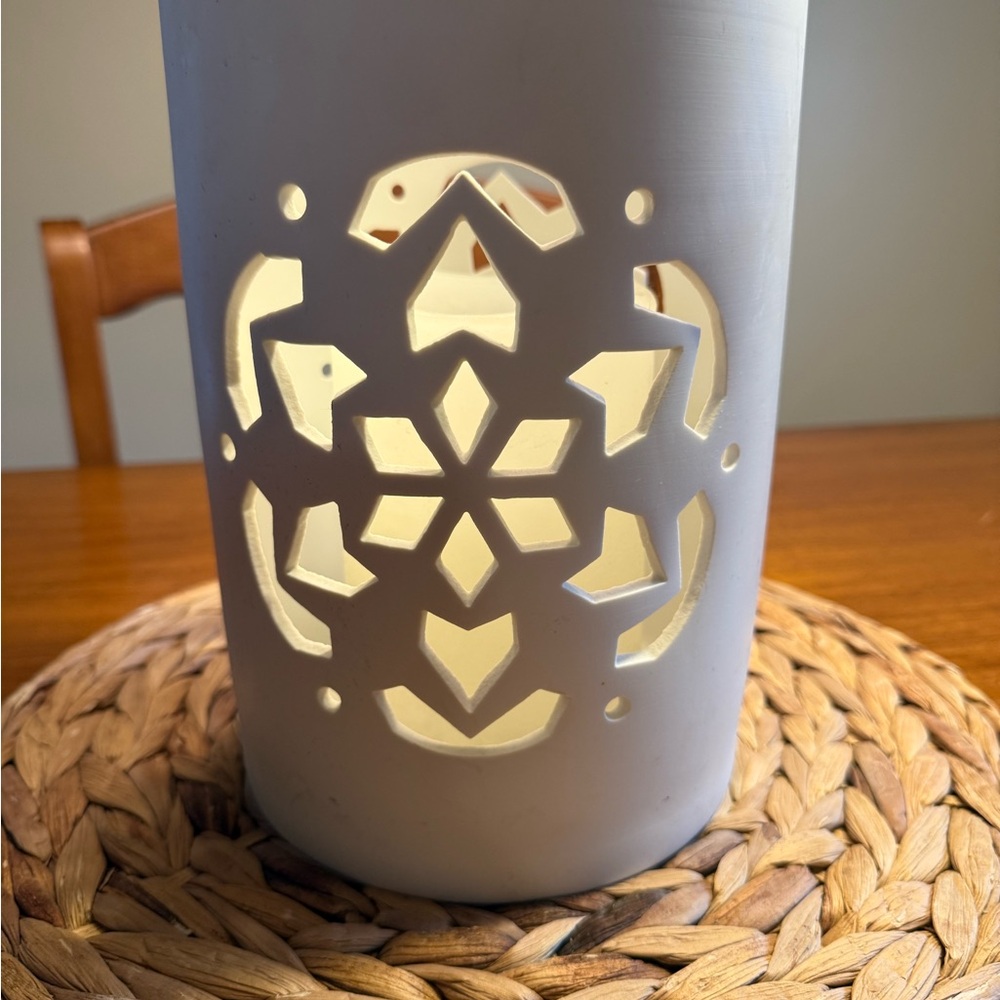 Crate&Barrel White Cutout Candle Holder